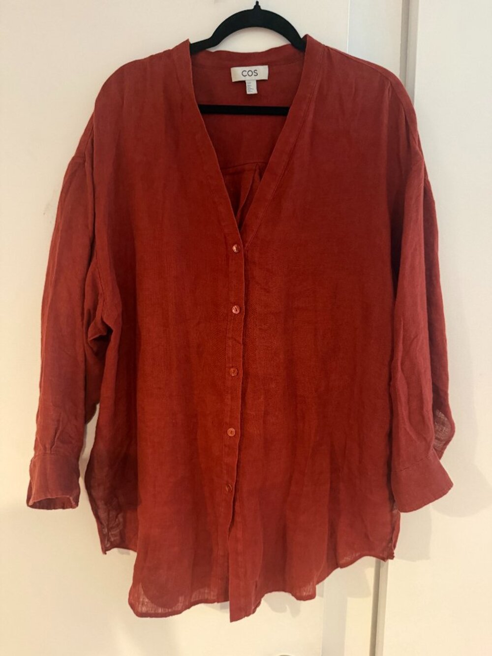 COS Rust Red 100% Linen Oversized Button-Up Shirt XS/S